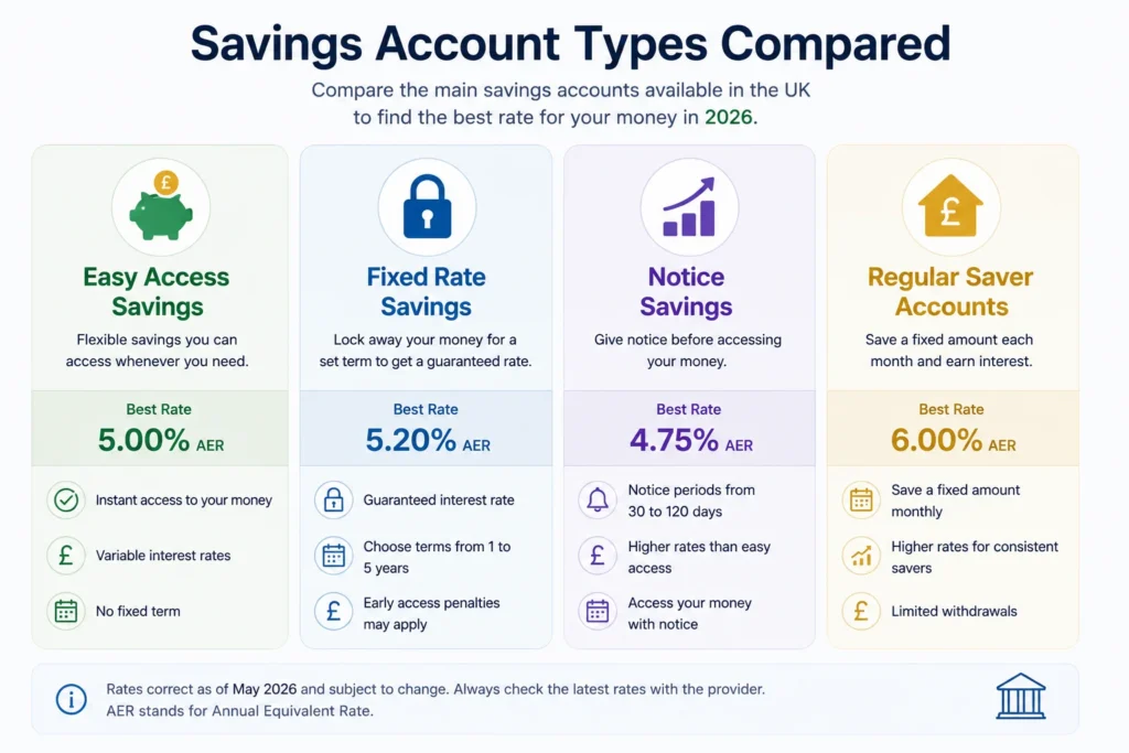 best savings rate UK account types compared