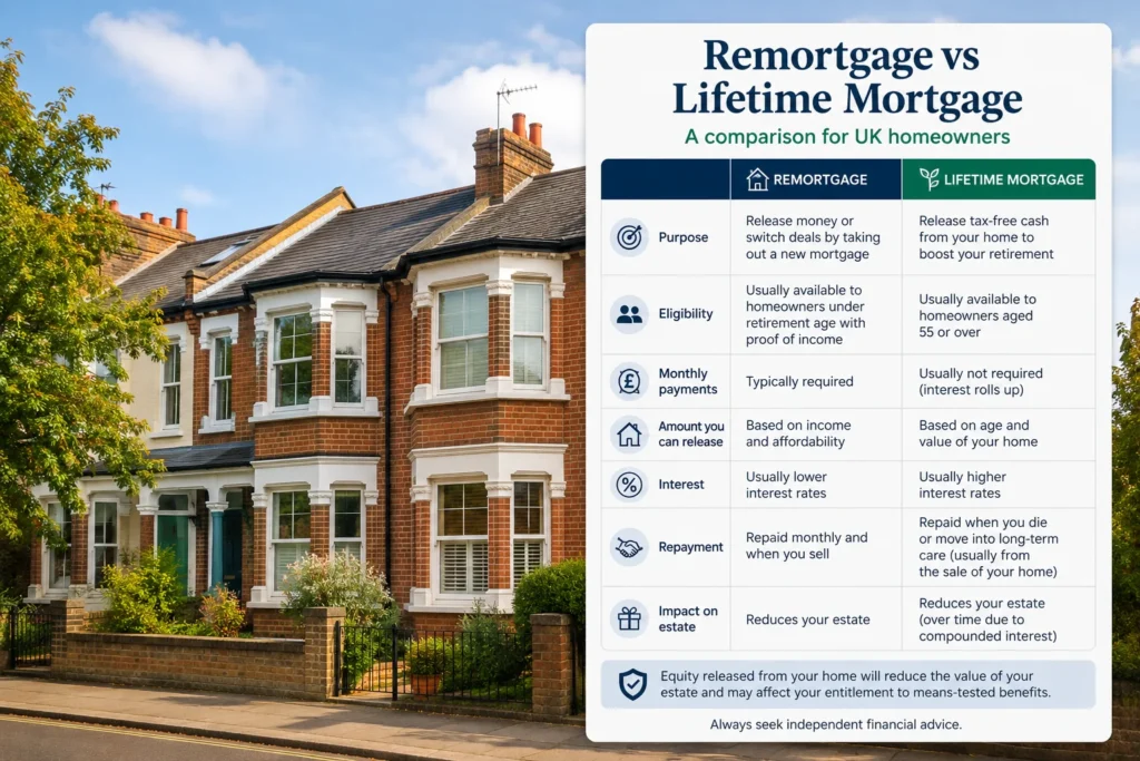 remortgage vs lifetime mortgage comparison UK