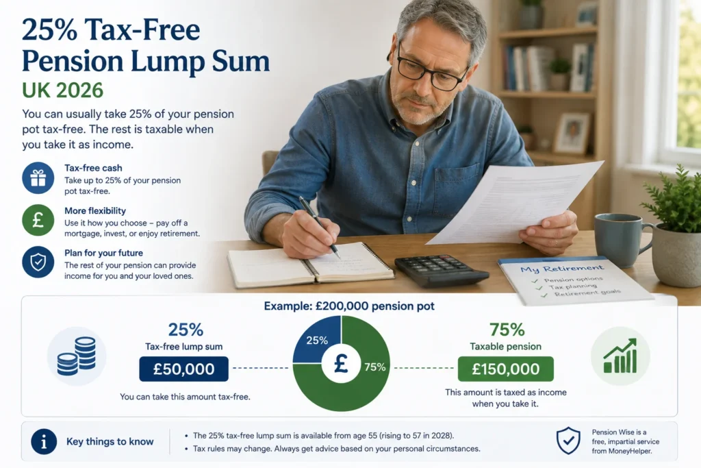 25% tax free pension lump sum UK 2026