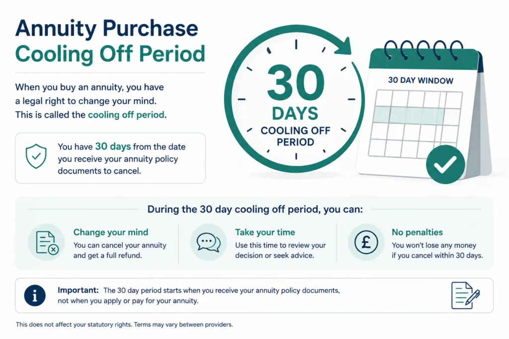 annuity purchase cooling off period UK