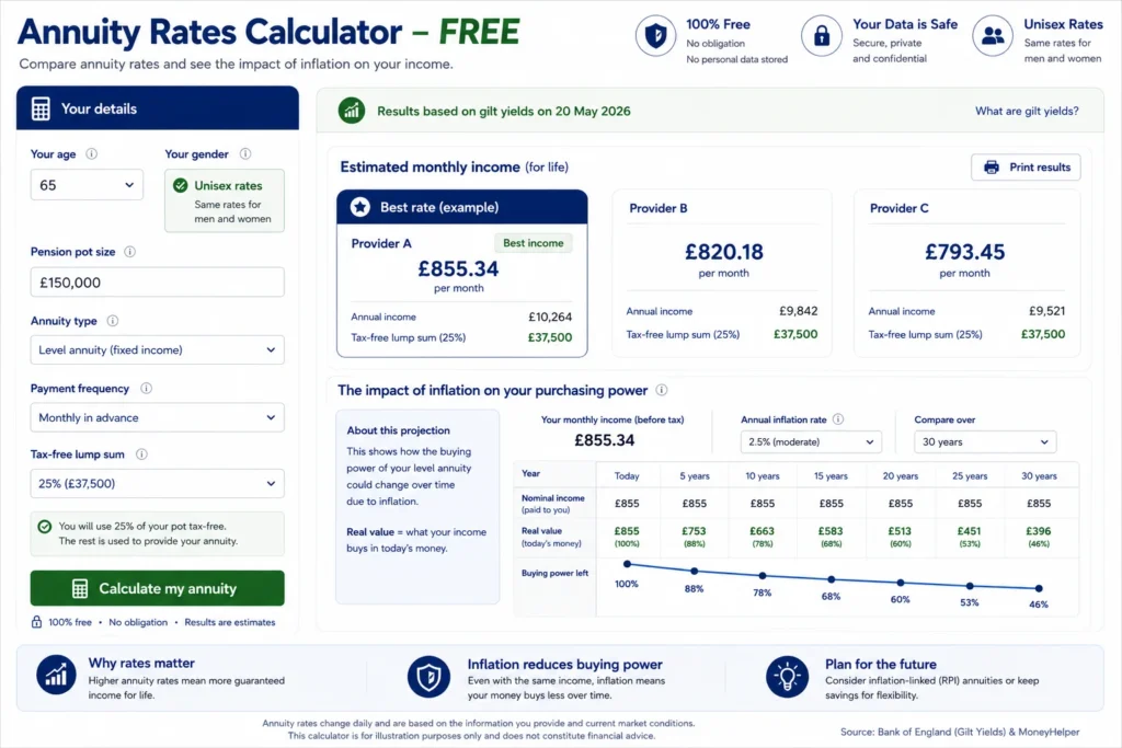 annuity rates calculator free UK inflation