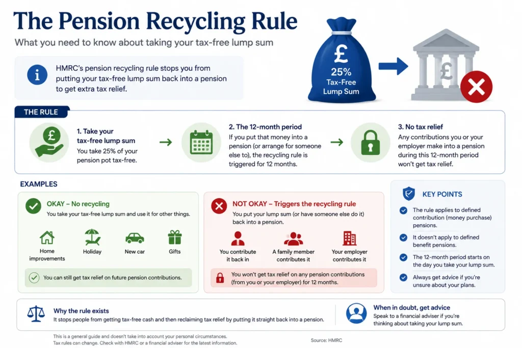 pension recycling rule HMRC tax free lump sum