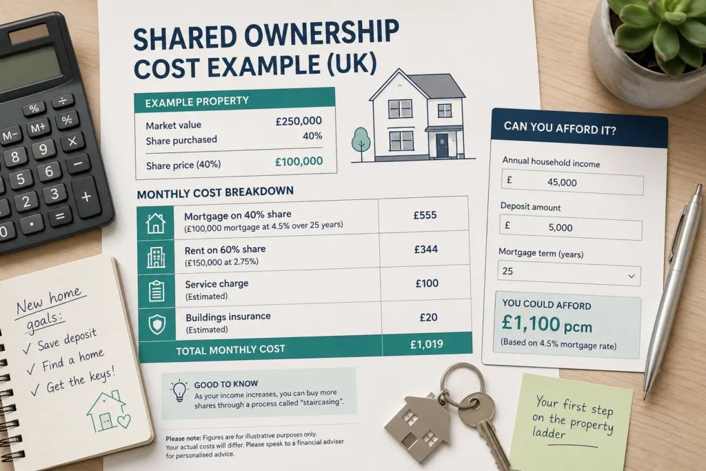 shared ownership mortgage cost example UK