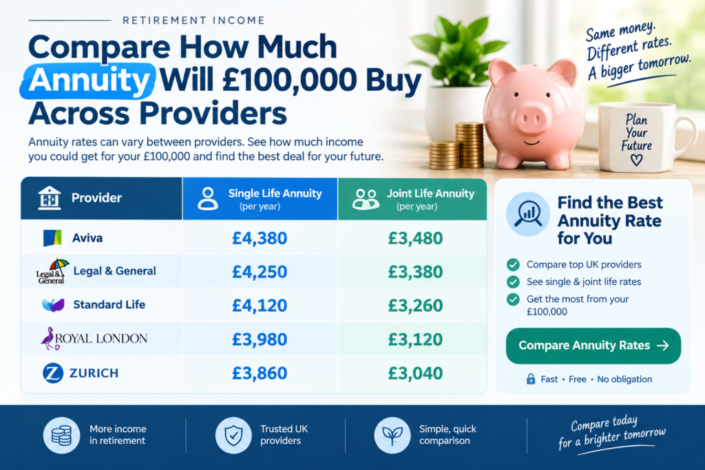 compare how much annuity will £100,000 buy across providers